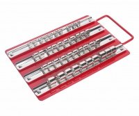 Фотография товара 'Jtc Лоток с реечными держателями головок (1/4" х 10шт, 3/8" х 20шт, 1/2" х 10шт) 250х150мм JTC /1/40, JTC-3412'